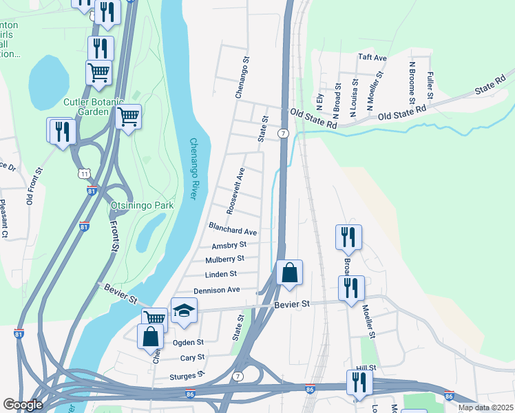 map of restaurants, bars, coffee shops, grocery stores, and more near 661 State St in Binghamton