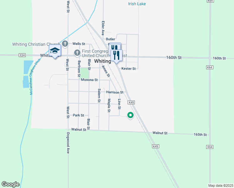 map of restaurants, bars, coffee shops, grocery stores, and more near 330 Linn Street in Whiting