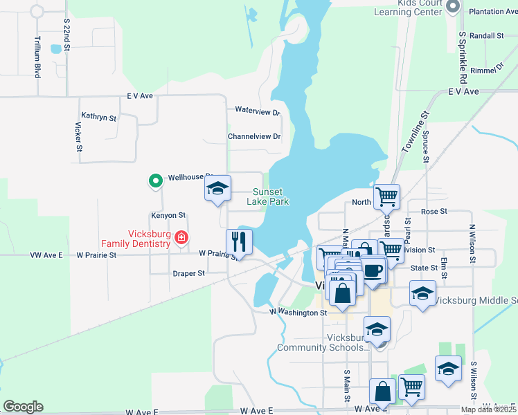 map of restaurants, bars, coffee shops, grocery stores, and more near 302 Frakes Street in Vicksburg