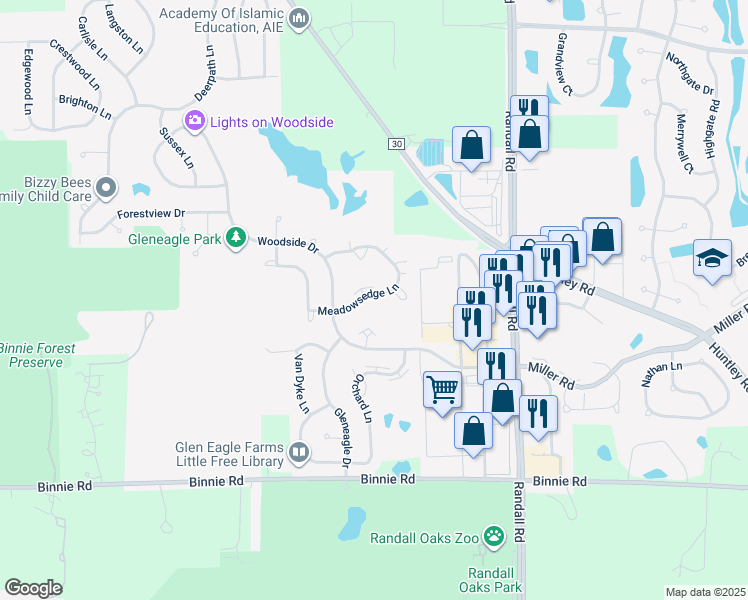 map of restaurants, bars, coffee shops, grocery stores, and more near 2264 Miller Road in Carpentersville