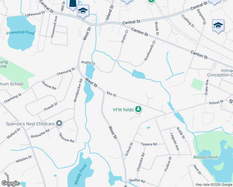 map of restaurants, bars, coffee shops, grocery stores, and more near 246 Elm Street in Stoughton