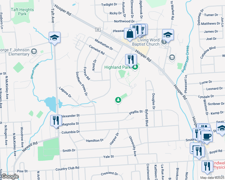 map of restaurants, bars, coffee shops, grocery stores, and more near 926 Park Manor Boulevard in Endicott