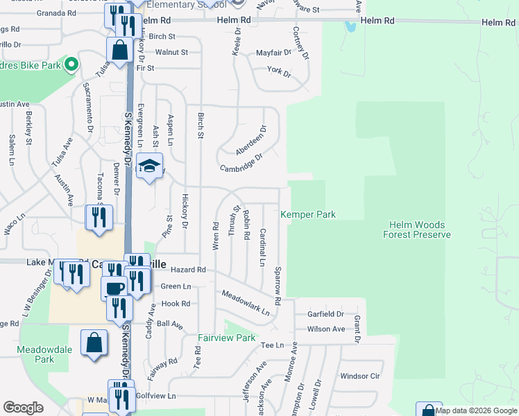 map of restaurants, bars, coffee shops, grocery stores, and more near 35 Cardinal Lane in Carpentersville