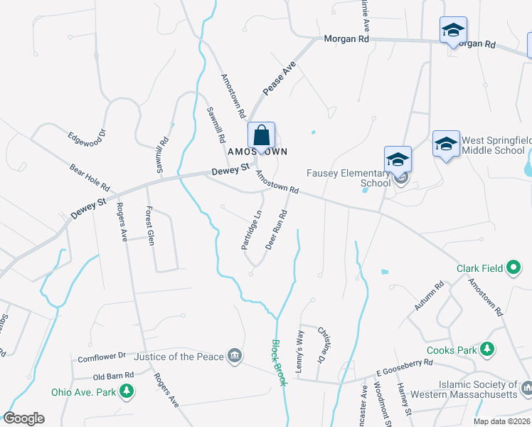 map of restaurants, bars, coffee shops, grocery stores, and more near 76 Deer Run Road in West Springfield