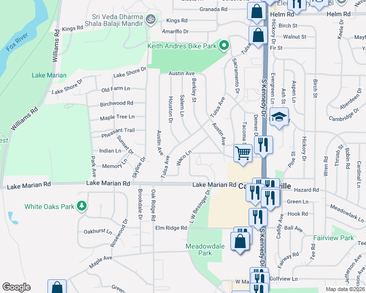 map of restaurants, bars, coffee shops, grocery stores, and more near 235 Butte Lane in Carpentersville