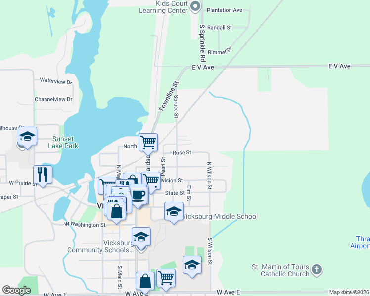 map of restaurants, bars, coffee shops, grocery stores, and more near 406 Spruce Street in Vicksburg