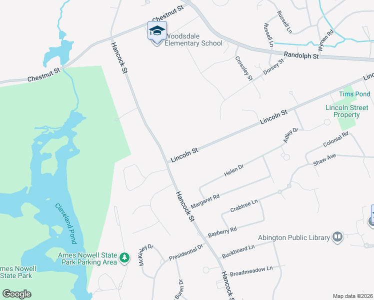 map of restaurants, bars, coffee shops, grocery stores, and more near 451 Lincoln Street in Abington
