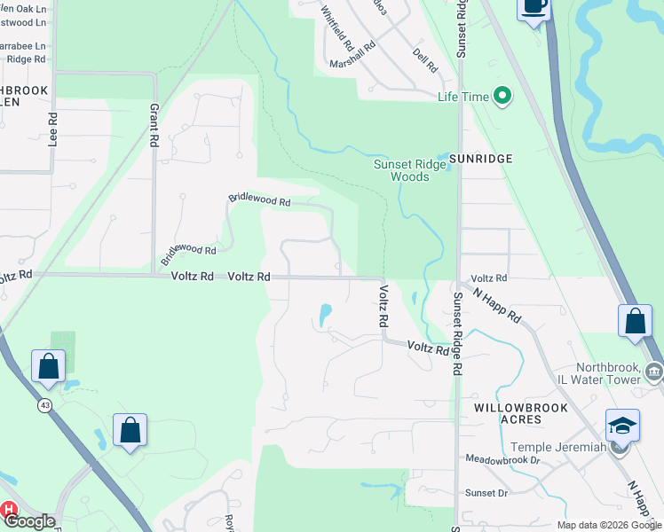 map of restaurants, bars, coffee shops, grocery stores, and more near 4 Bridlewood Road in Northbrook