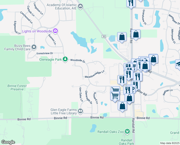 map of restaurants, bars, coffee shops, grocery stores, and more near 1534 Meadowsedge Lane in Carpentersville