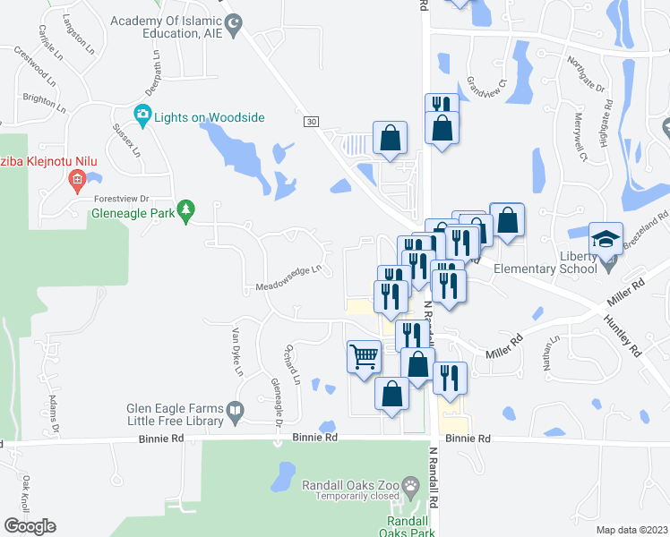 map of restaurants, bars, coffee shops, grocery stores, and more near 1479 Meadowsedge Lane in Carpentersville