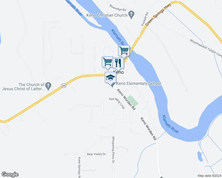 map of restaurants, bars, coffee shops, grocery stores, and more near 11110 Keno Worden Road in Keno