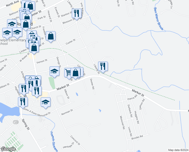 map of restaurants, bars, coffee shops, grocery stores, and more near 443 Market Street in Rockland