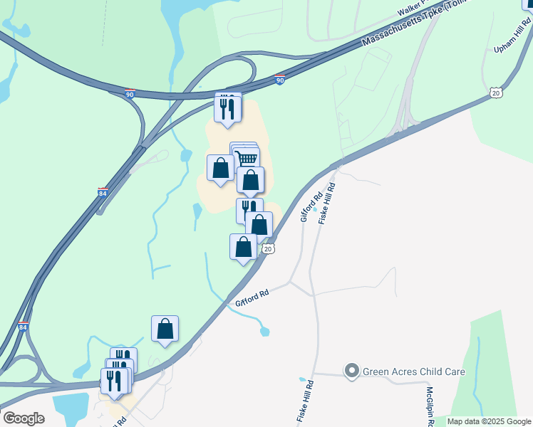 map of restaurants, bars, coffee shops, grocery stores, and more near 120 Charlton Road in Sturbridge