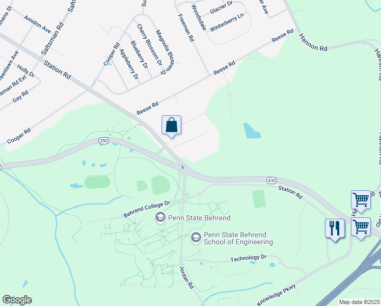 map of restaurants, bars, coffee shops, grocery stores, and more near 5088 Station Road in Erie
