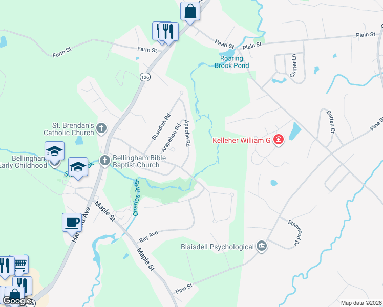 map of restaurants, bars, coffee shops, grocery stores, and more near 13 Apache Road in Bellingham