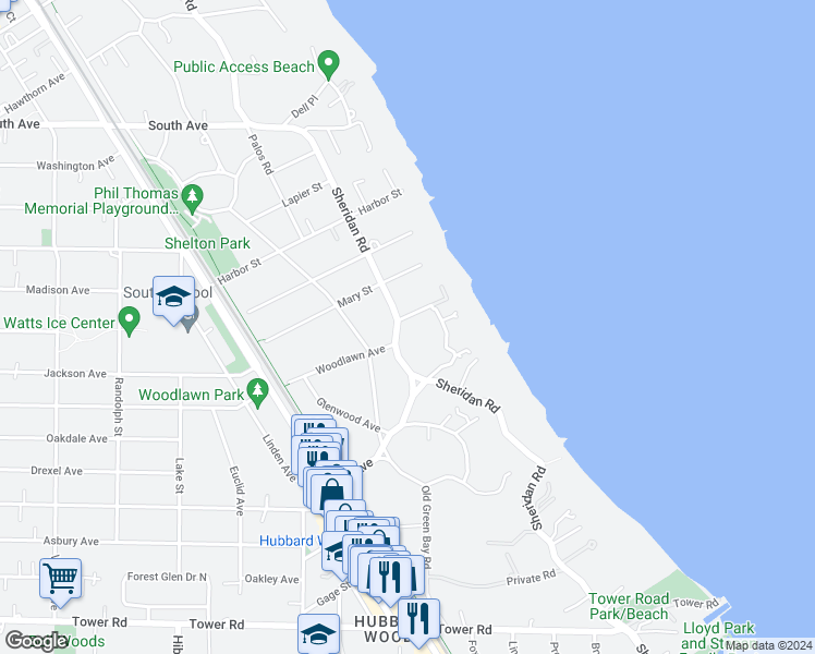 map of restaurants, bars, coffee shops, grocery stores, and more near 144 Whitebridge Hill Road in Winnetka