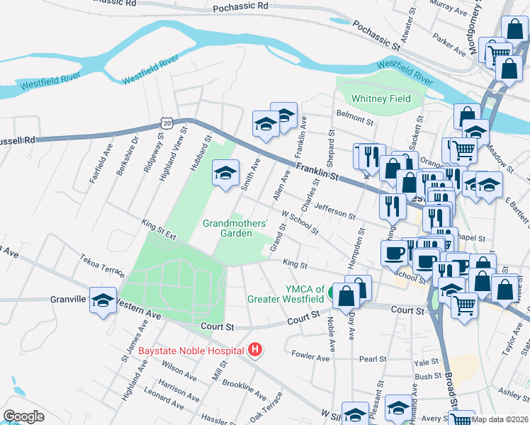 map of restaurants, bars, coffee shops, grocery stores, and more near 23 Allen Avenue in Westfield