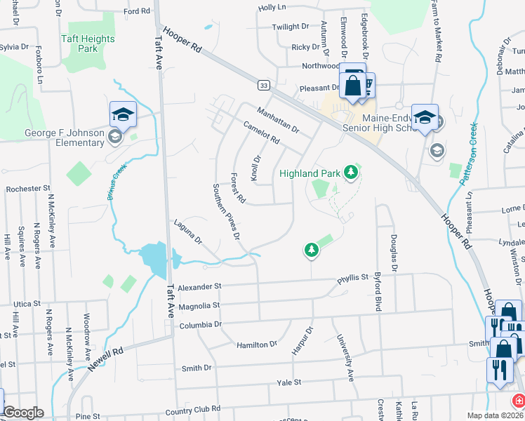 map of restaurants, bars, coffee shops, grocery stores, and more near 917 Forest Rd in Endicott