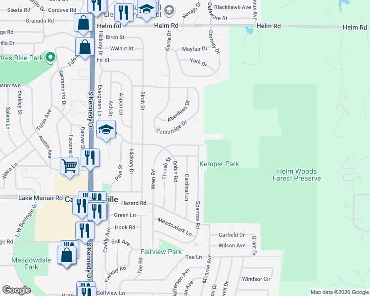 map of restaurants, bars, coffee shops, grocery stores, and more near 75 Wren Road in Carpentersville
