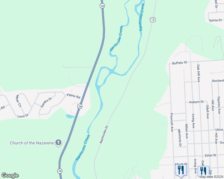 map of restaurants, bars, coffee shops, grocery stores, and more near 1517 Nanticoke Drive in Endicott