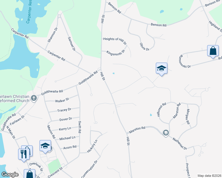 map of restaurants, bars, coffee shops, grocery stores, and more near 546 Hill Street in Northbridge
