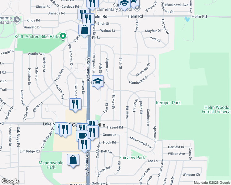 map of restaurants, bars, coffee shops, grocery stores, and more near 35 Hickory Drive in Carpentersville