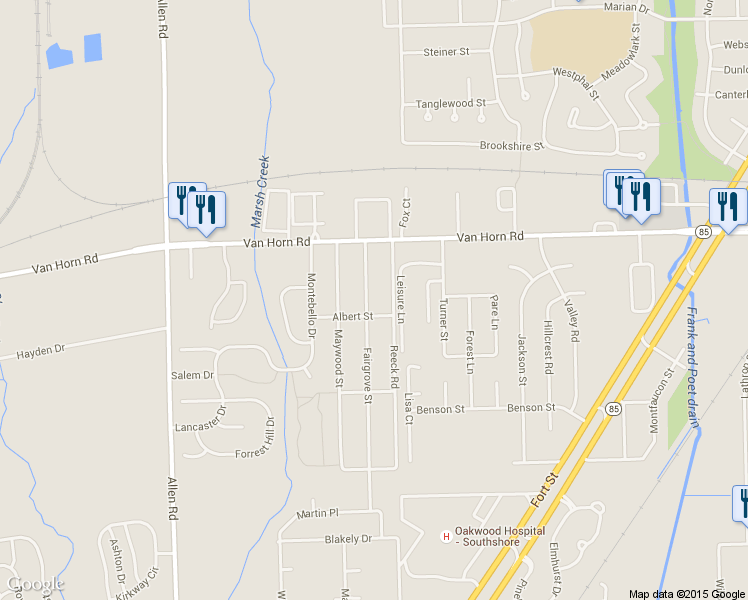 map of restaurants, bars, coffee shops, grocery stores, and more near 25205 Fairgrove Street in Trenton