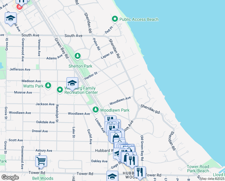map of restaurants, bars, coffee shops, grocery stores, and more near 228 Mary Street in Winnetka