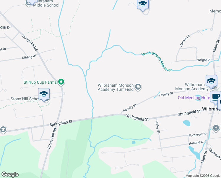 map of restaurants, bars, coffee shops, grocery stores, and more near in Wilbraham