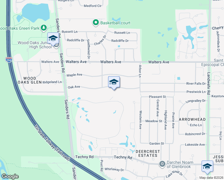 map of restaurants, bars, coffee shops, grocery stores, and more near 3755 Oak Avenue in Northbrook