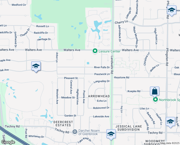 map of restaurants, bars, coffee shops, grocery stores, and more near 3276 Prestwick Lane in Northbrook