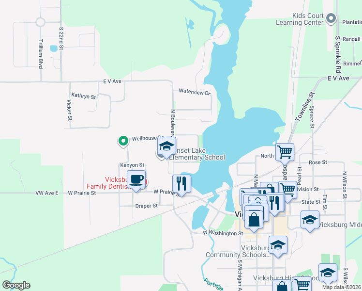 map of restaurants, bars, coffee shops, grocery stores, and more near 130 Scott Street in Vicksburg