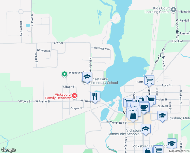 map of restaurants, bars, coffee shops, grocery stores, and more near 130 Scott Street in Vicksburg