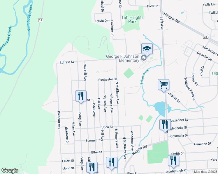 map of restaurants, bars, coffee shops, grocery stores, and more near 935 North Rogers Avenue in Endicott