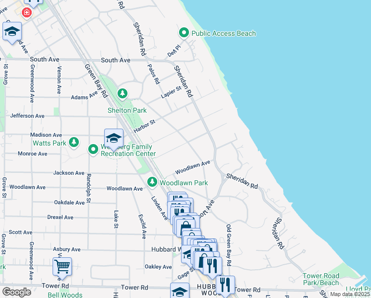 map of restaurants, bars, coffee shops, grocery stores, and more near 228 Mary Street in Winnetka