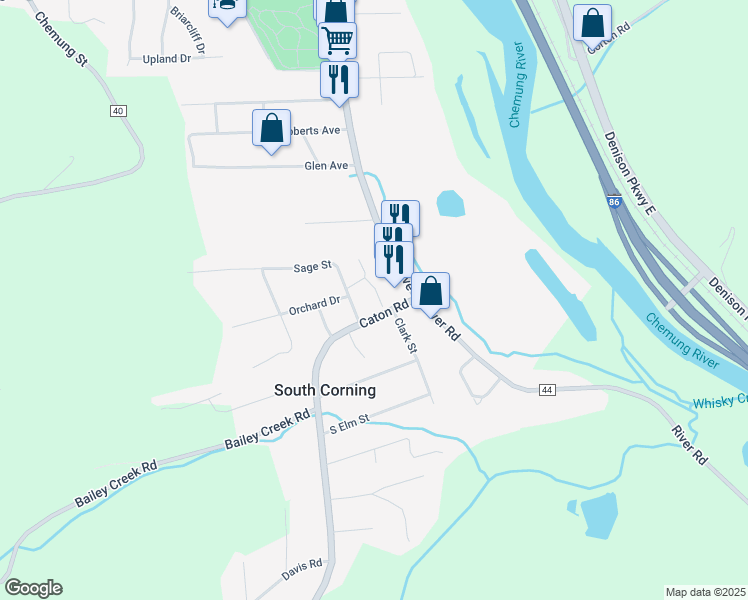 map of restaurants, bars, coffee shops, grocery stores, and more near 8 Caton Road in South Corning