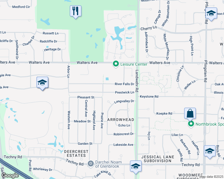 map of restaurants, bars, coffee shops, grocery stores, and more near 3276 Prestwick Lane in Northbrook