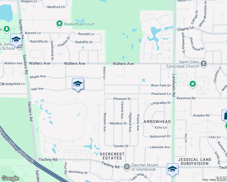 map of restaurants, bars, coffee shops, grocery stores, and more near 3512 Prestwick Lane in Northbrook