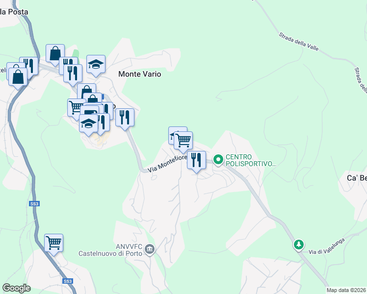 map of restaurants, bars, coffee shops, grocery stores, and more near 8/A Via Fontanastasia in Castelnuovo di Porto