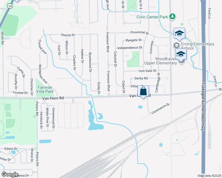 map of restaurants, bars, coffee shops, grocery stores, and more near 24824 Colonial Court in Trenton