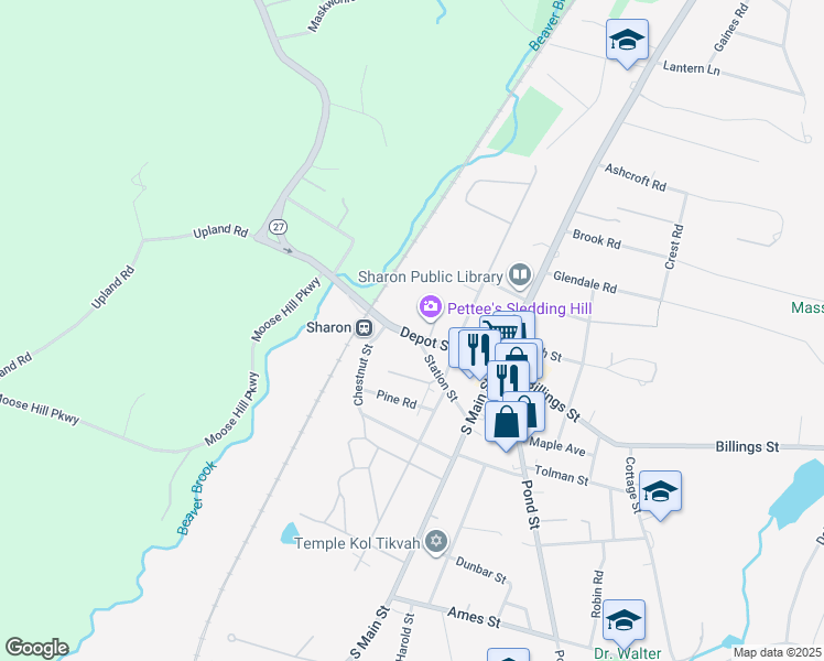 map of restaurants, bars, coffee shops, grocery stores, and more near 48 Depot Street in Sharon