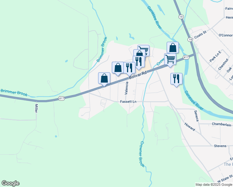 map of restaurants, bars, coffee shops, grocery stores, and more near 2887 Sheridan Avenue in Wellsville