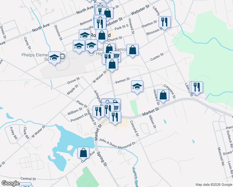 map of restaurants, bars, coffee shops, grocery stores, and more near 83 Union Street in Rockland