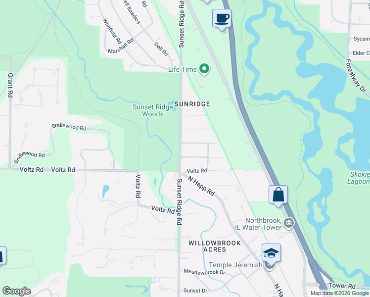 map of restaurants, bars, coffee shops, grocery stores, and more near 330 Southgate Drive in Northbrook