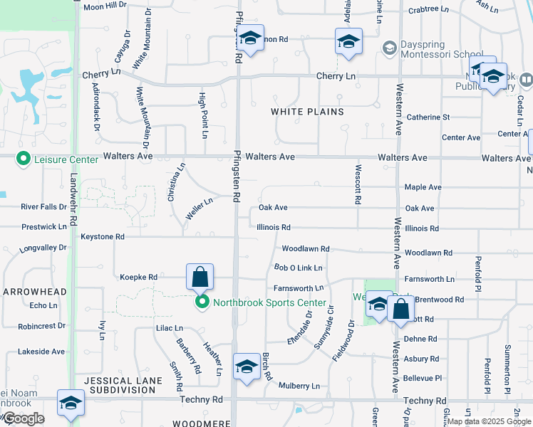 map of restaurants, bars, coffee shops, grocery stores, and more near 2757 Royal Drive in Northbrook