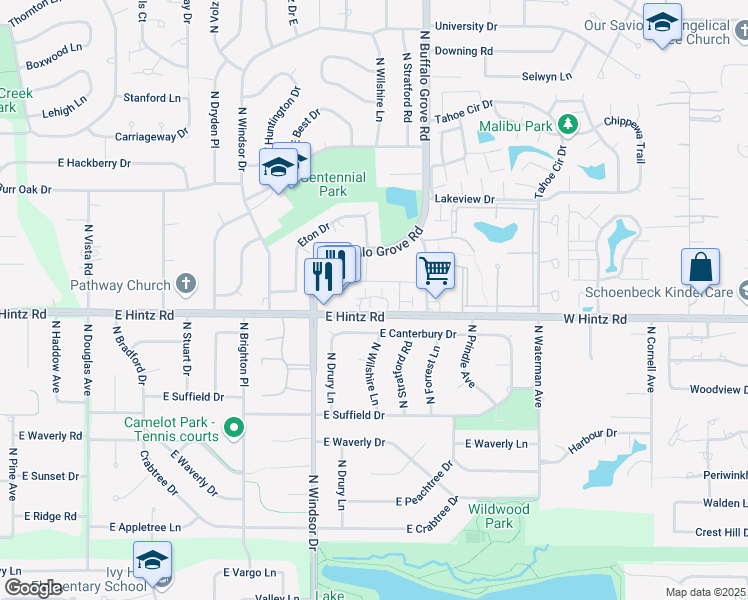 map of restaurants, bars, coffee shops, grocery stores, and more near 1619 Fox Run Drive in Arlington Heights