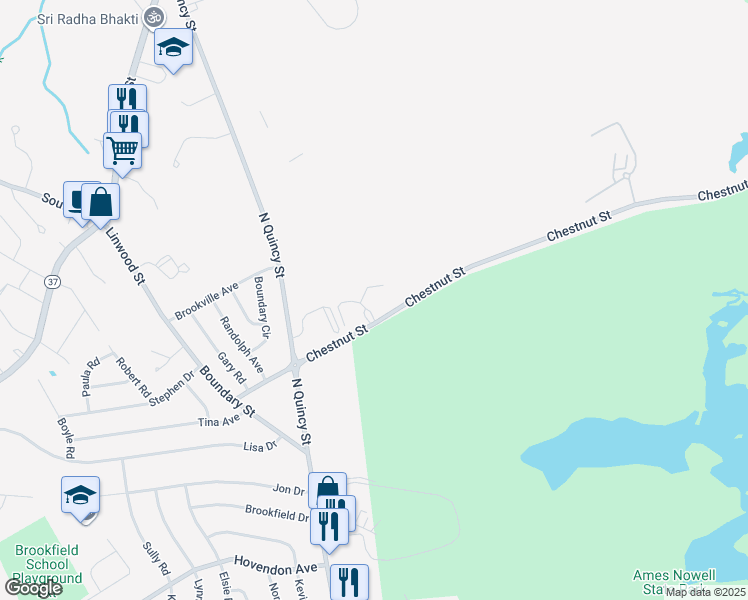 map of restaurants, bars, coffee shops, grocery stores, and more near 585 Chestnut Street in Abington