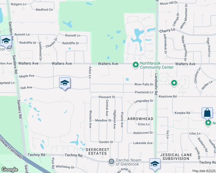 map of restaurants, bars, coffee shops, grocery stores, and more near 3422 Prestwick Lane in Northbrook