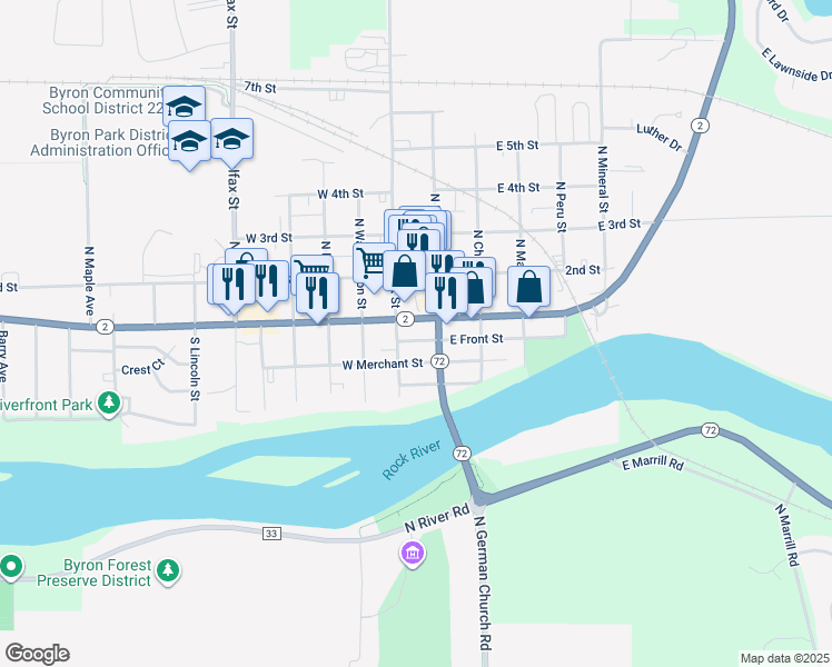 map of restaurants, bars, coffee shops, grocery stores, and more near 100 Illinois 2 in Rockton
