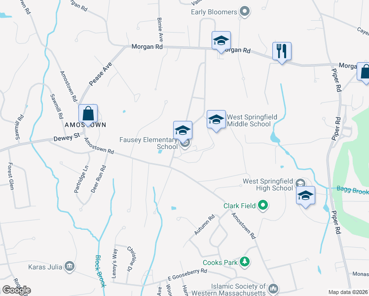 map of restaurants, bars, coffee shops, grocery stores, and more near in West Springfield